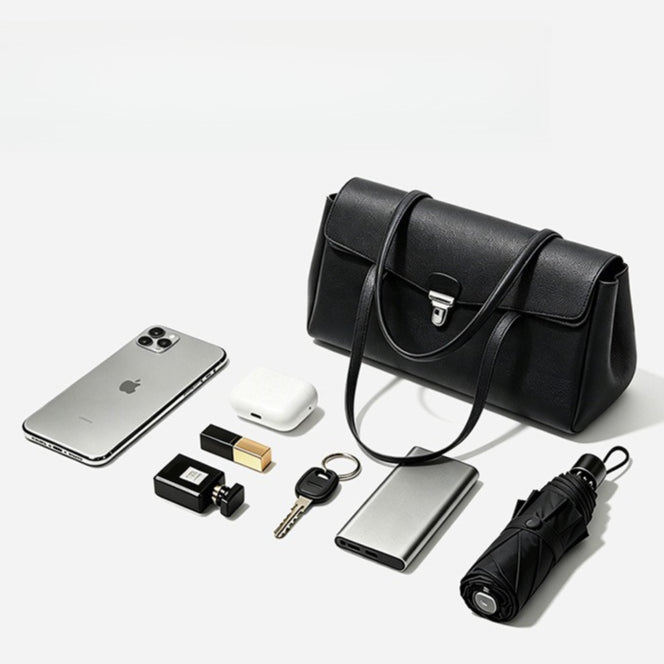 Women's Pebbled Cowhide Flap Tote with Twist-Lock Closure