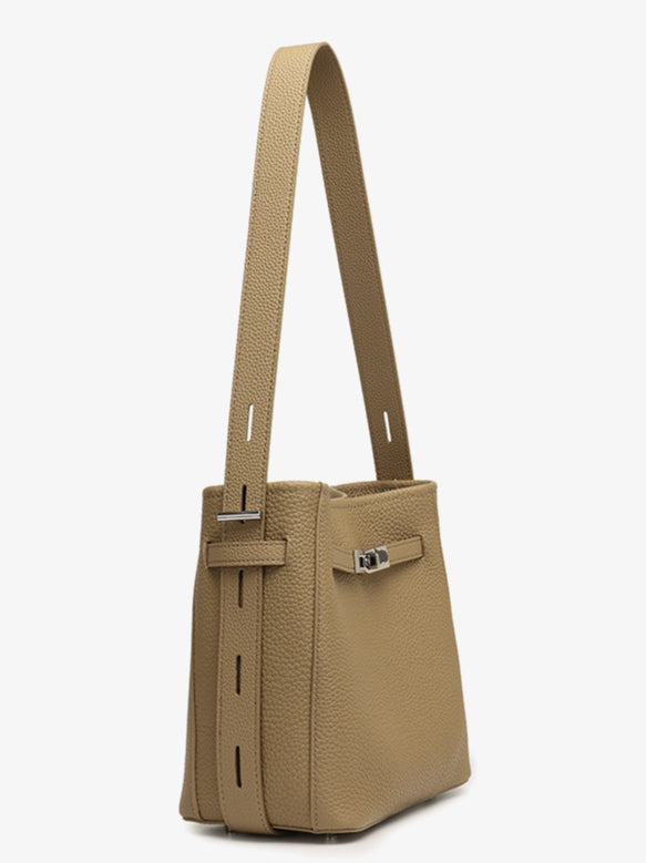 Women's Pebbled Cowhide Bucket Bag with Double-D Hardware