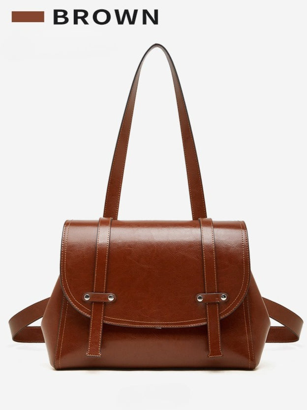 Women's Oil-Waxed Cowhide Convertible Flap Backpack