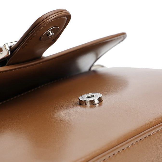 Women's Genuine Leather Vintage Baguette Shoulder Bag with Buckle