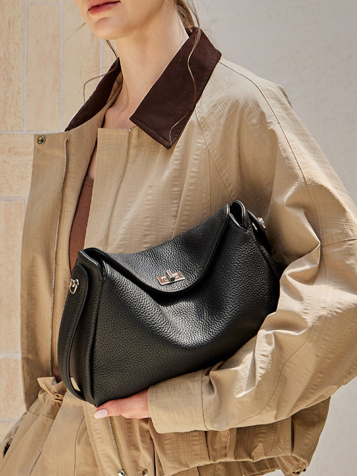 Women's Lychee-Grain Cowhide Convertible Hobo Bag