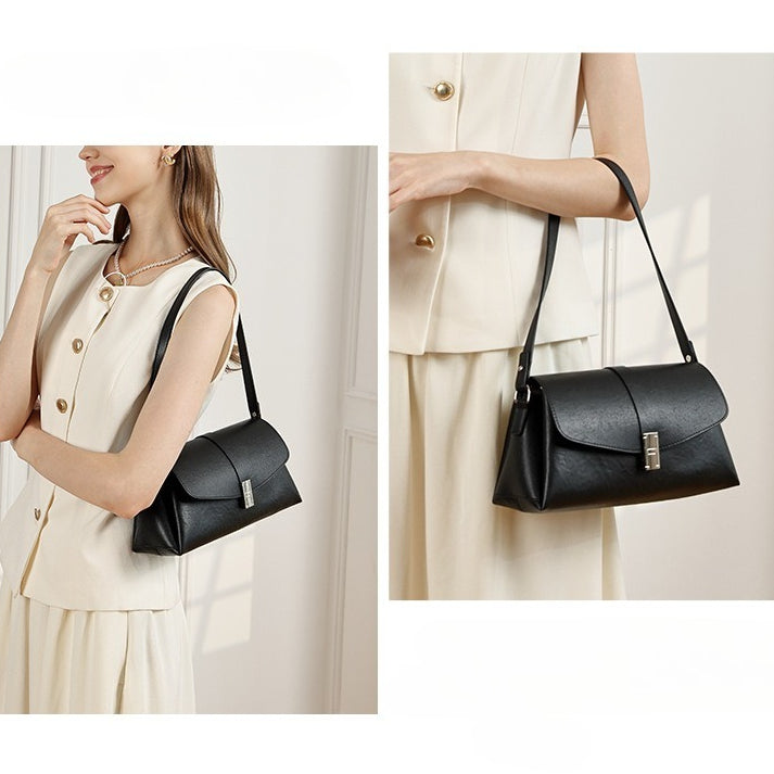 Women's Full-Grain Cowhide H-Buckle Flap Shoulder Bag