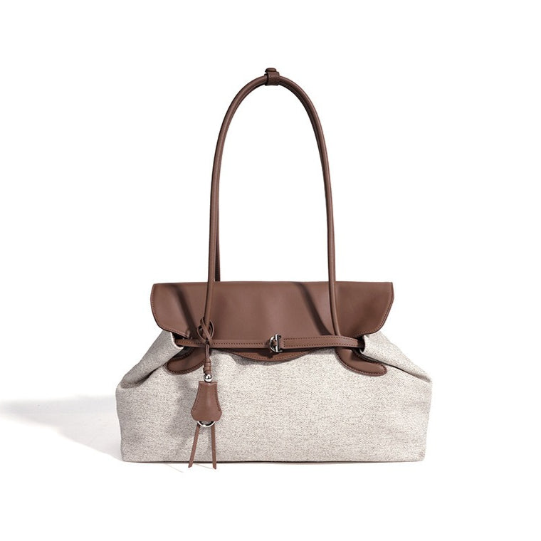 Women's Canvas Tote Bag with Genuine Leather Flap