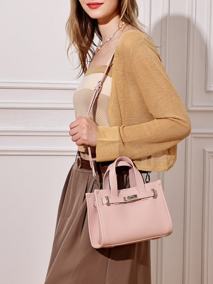 Women's Pebbled Cowhide Kelly Bag with Metal Turn-Lock