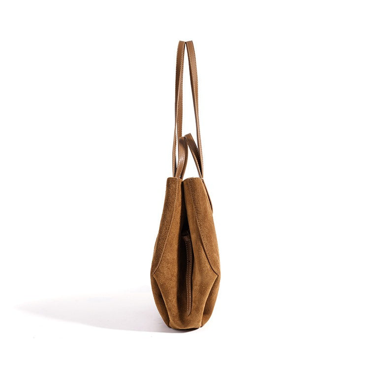 Women's Genuine Suede Tote Bag with Detachable Pouches