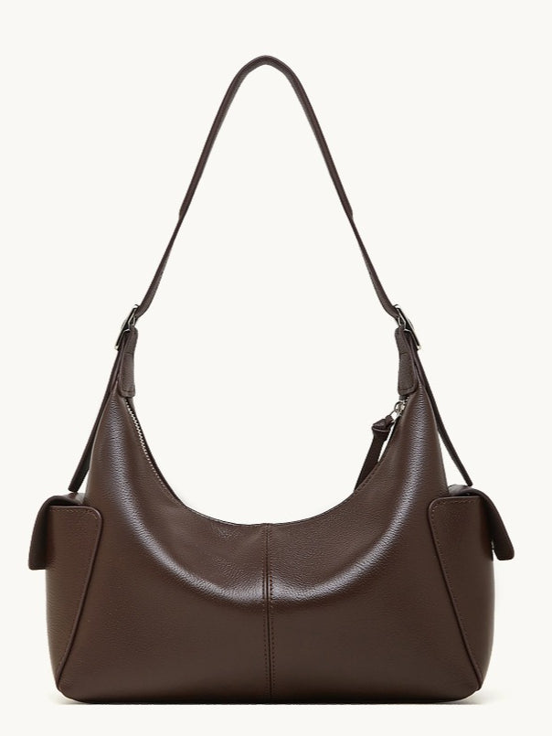 Women's Full-Grain Vegetable-Tanned Leather Tote Bag with Side Pockets