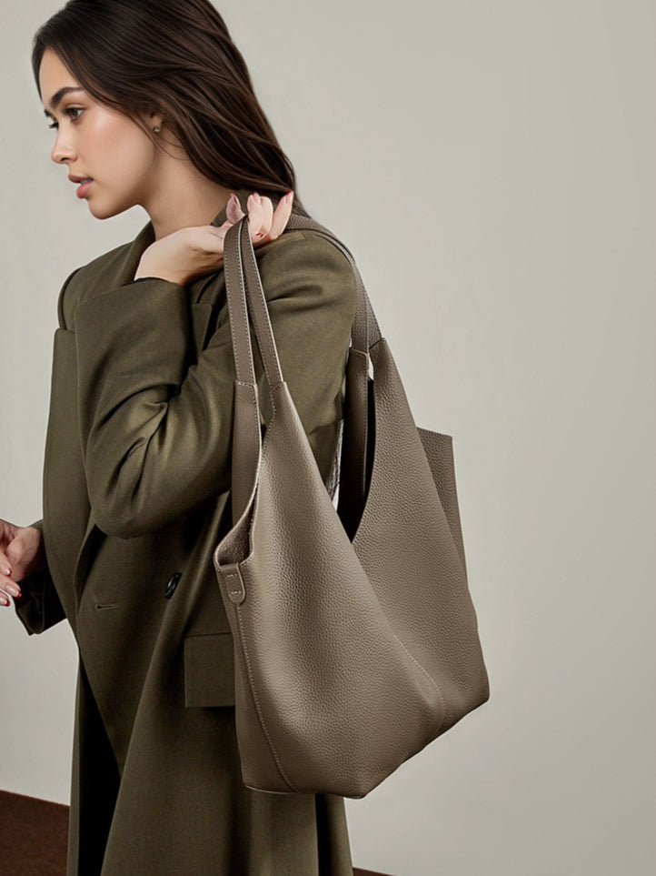 Women's Pebbled Cowhide V-Cut Hobo Shoulder Bag