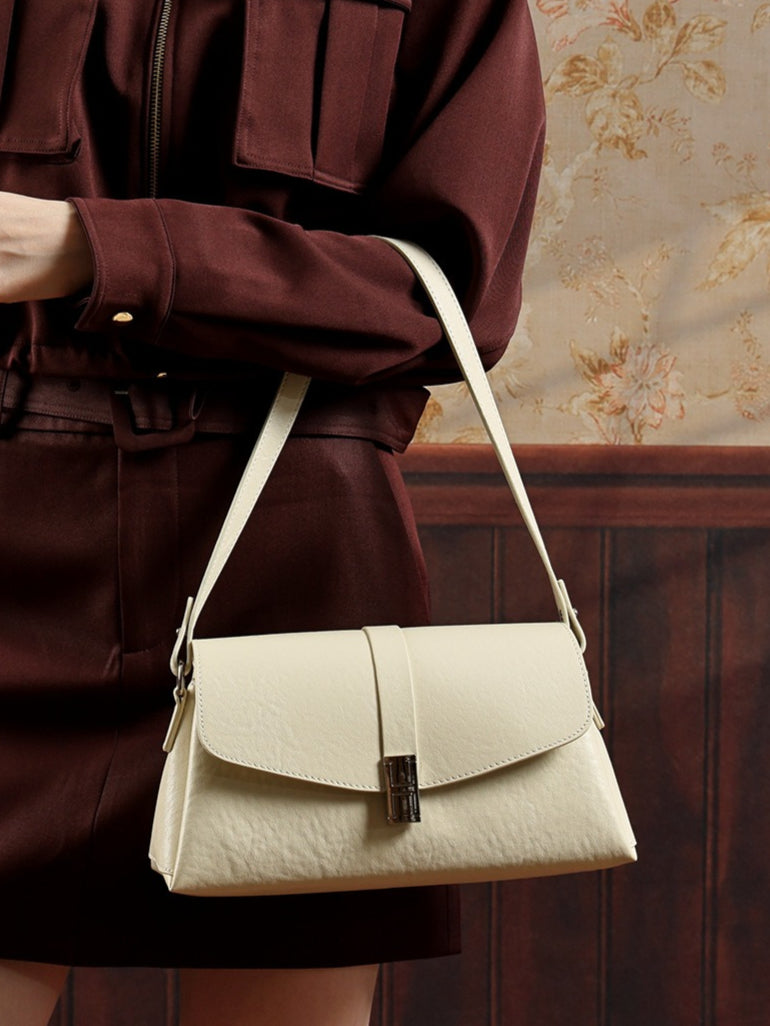 Women's Full-Grain Cowhide H-Buckle Flap Shoulder Bag