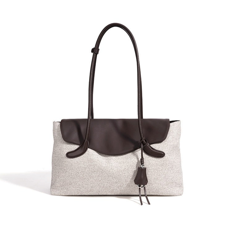 Women's Canvas Tote Bag with Genuine Leather Flap