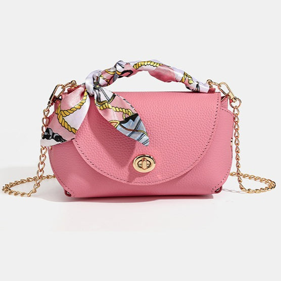 Women's Pebbled Cowhide Scarf Handle Chain Crossbody Bag