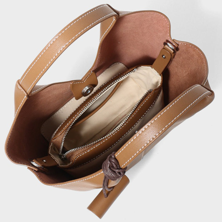 Women's Full-Grain Cowhide Woven Hobo Tote with Detachable Strap