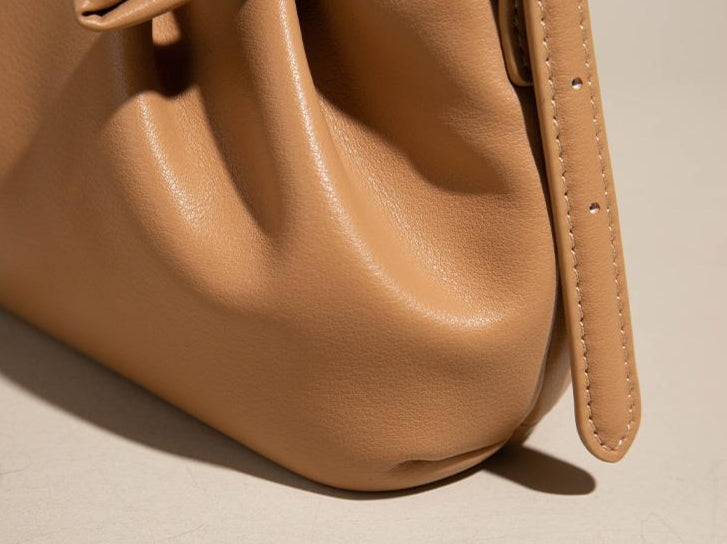 Women's Soft Cowhide Ruched Hobo Bag with Adjustable Strap