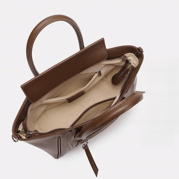 Women's Soft Cowhide Winged Flap Satchel with Adjustable Strap