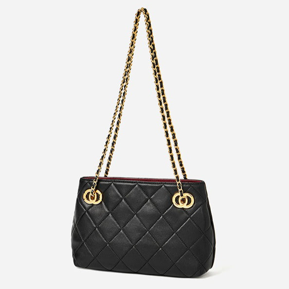 Women's Quilted Sheepskin Chain Mini Tote Bag