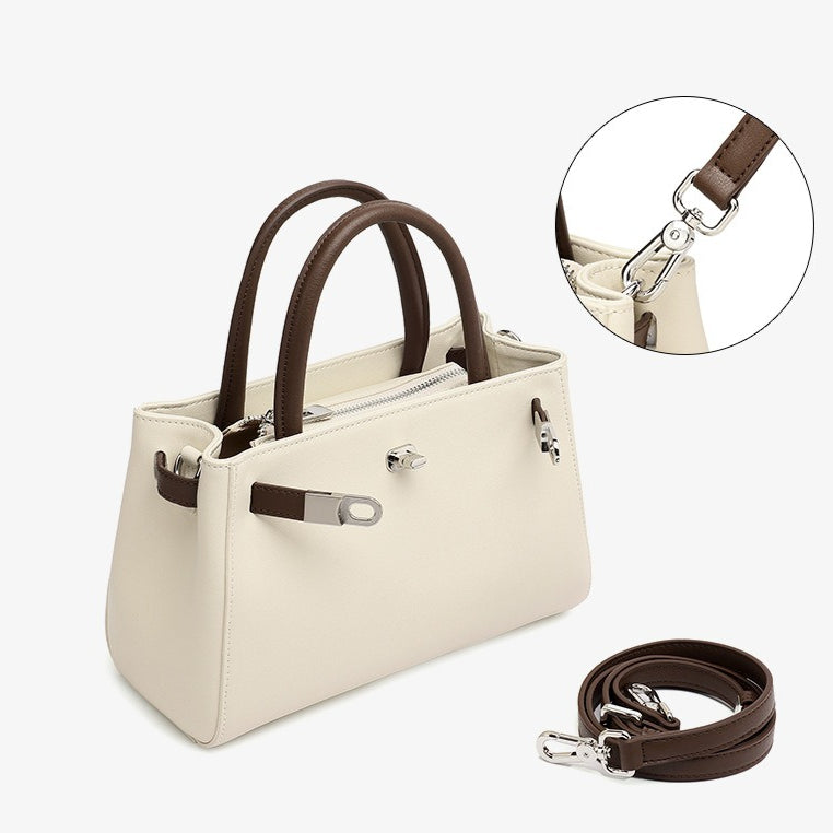 Women's Nappa Cowhide Turn-Lock Satchel with Detachable Strap