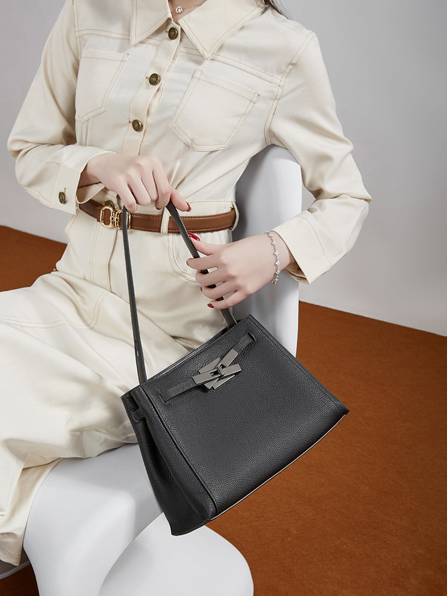 Women's Pebbled Cowhide Bucket Tote with Dual Straps