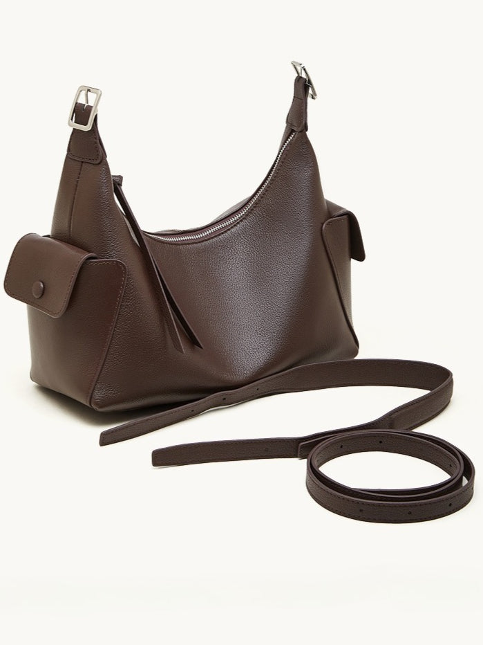 Women's Full-Grain Vegetable-Tanned Leather Tote Bag with Side Pockets