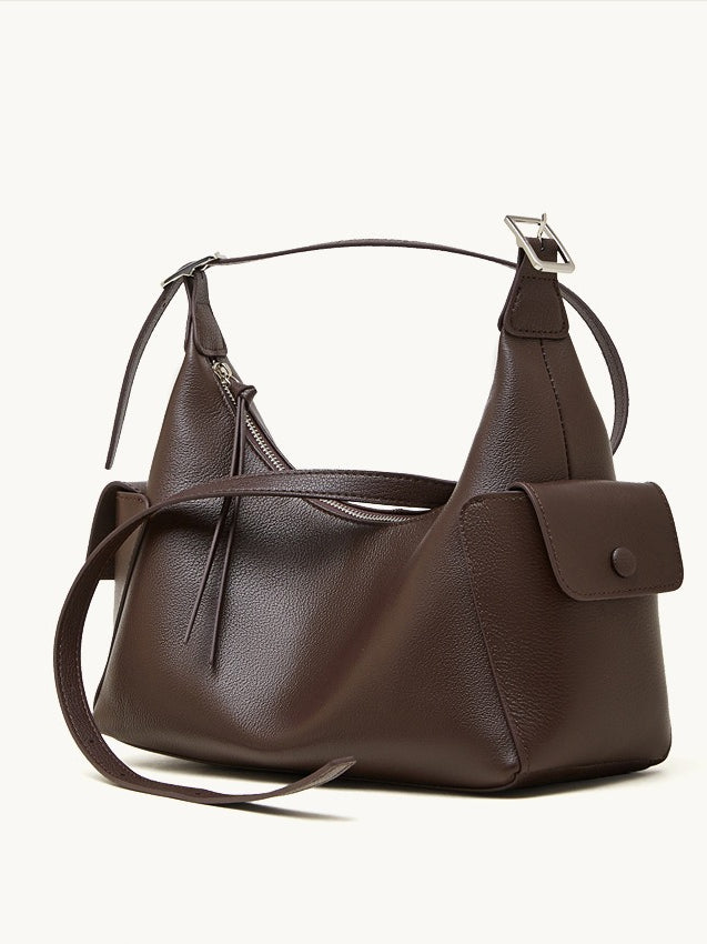 Women's Full-Grain Vegetable-Tanned Leather Tote Bag with Side Pockets