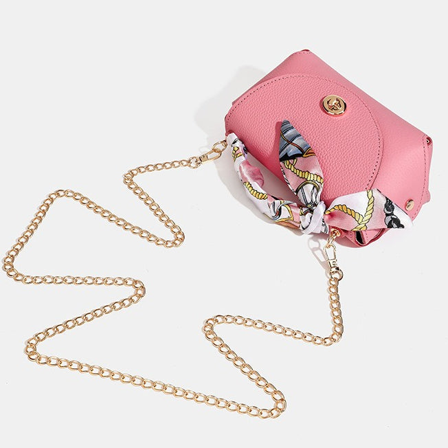 Women's Pebbled Cowhide Scarf Handle Chain Crossbody Bag