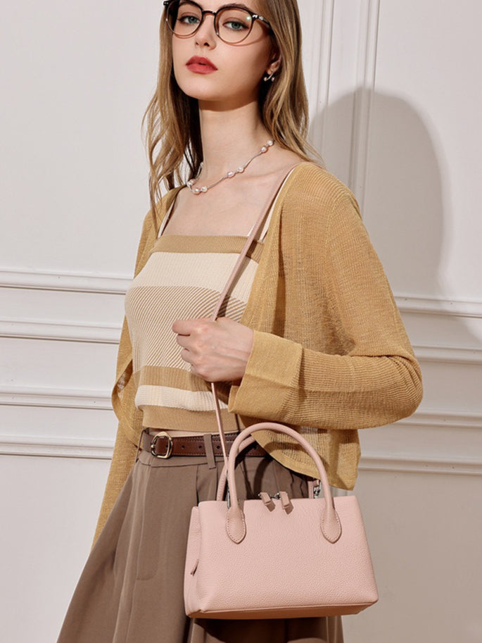 Women's Pebbled Cowhide Mini Tote Bag with Detachable Strap