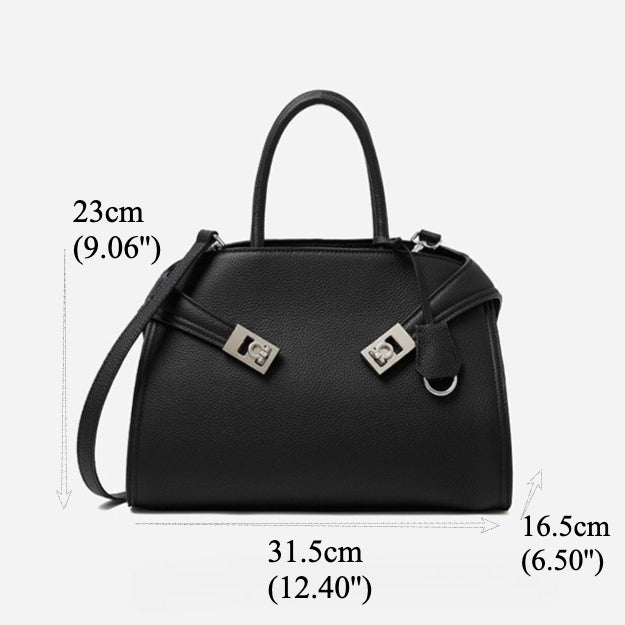 Women's Lychee-Grain Cowhide Double-Buckle Convertible Tote