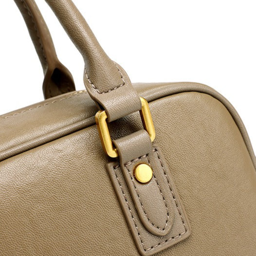 Women's Genuine Leather Boston Bag with Wavy Charm