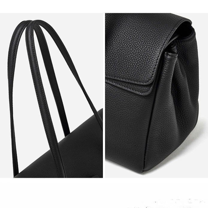 Women's Pebbled Cowhide Flap Tote with Twist-Lock Closure