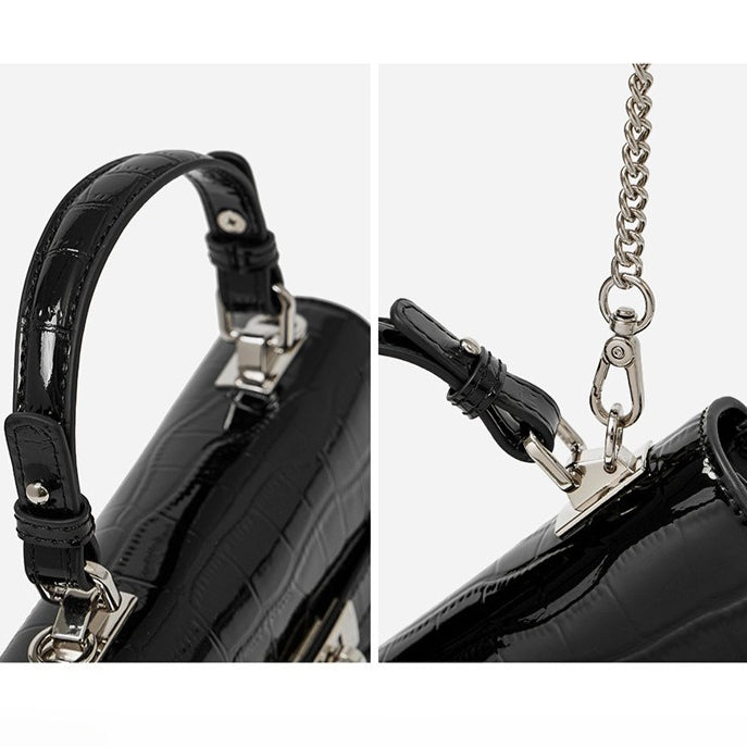Women's Glossy Croc Cowhide Twist-Lock Envelope Bag