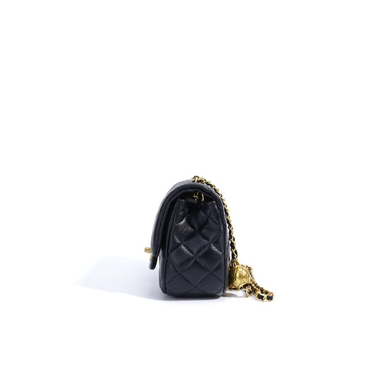 Women's Quilted Sheepskin Flap Bag with Adjustable Gold Chain