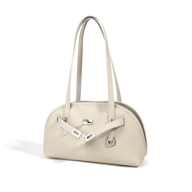 Women's Pebbled Cowhide Half-Moon Tote Bag with Quilted Liner