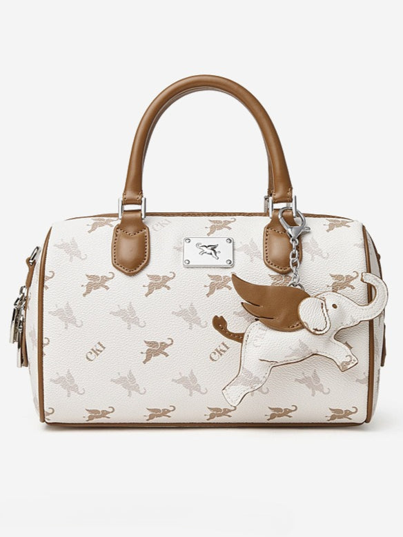 Women's Flying Elephant Monogram Mini Boston Bag with Charm