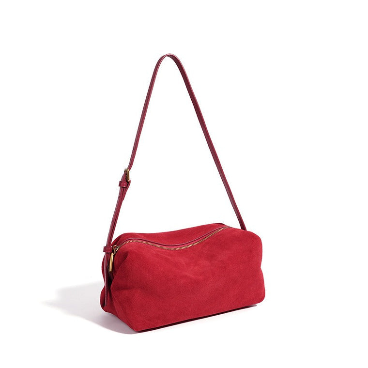 Women's Suede Leather Slouchy Clutch Bag with Adjustable Strap