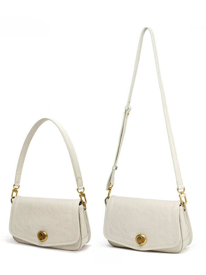 Women's Washed Cowhide Turn-Lock Flap Crossbody Bag