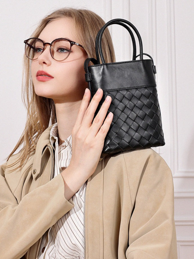 Women's Woven Lambskin Mini Tote with Adjustable Strap
