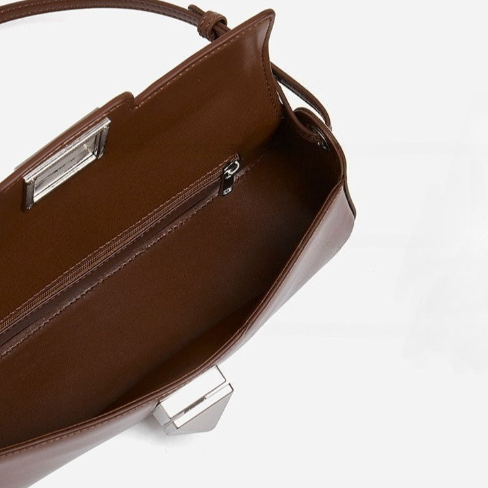 Women's Smooth Cowhide Silver-Buckle Baguette Shoulder Bag