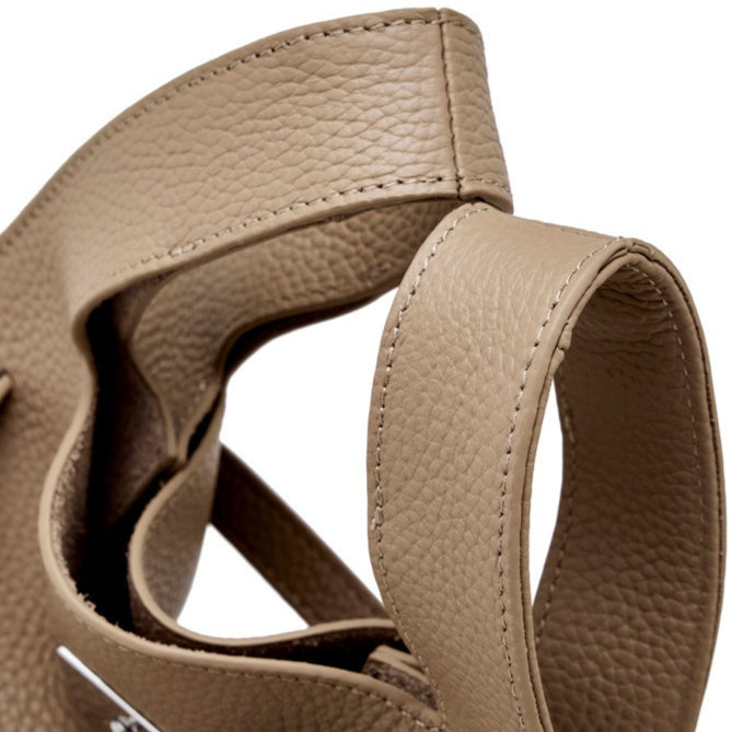 Women's Pebbled Cowhide Twist-Lock Bucket Bag with Inner Pouch