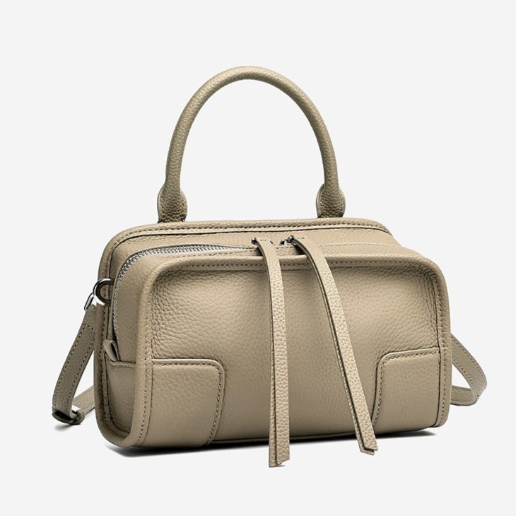 Women's Pebbled Cowhide Boston Bag with Detachable Straps