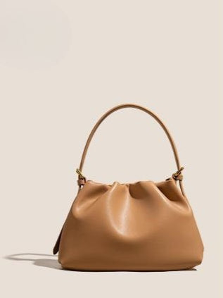 Women's Genuine Leather Ruched Cloud Clutch Bag with Detachable Strap