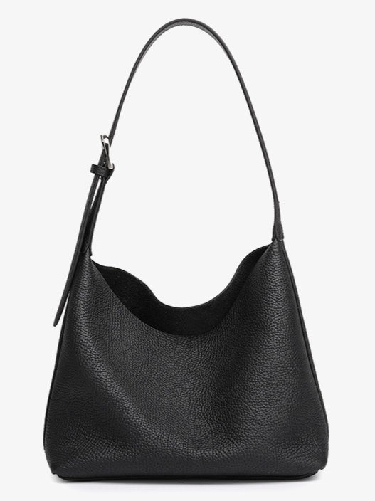 Women's TC Full-Grain Cowhide Hobo Bucket Bag with Adjustable Strap