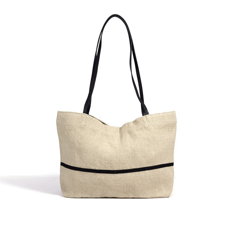 Women's Linen Tote Bag with Structured Base and Wide Straps