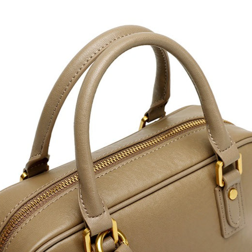 Women's Genuine Leather Boston Bag with Wavy Charm