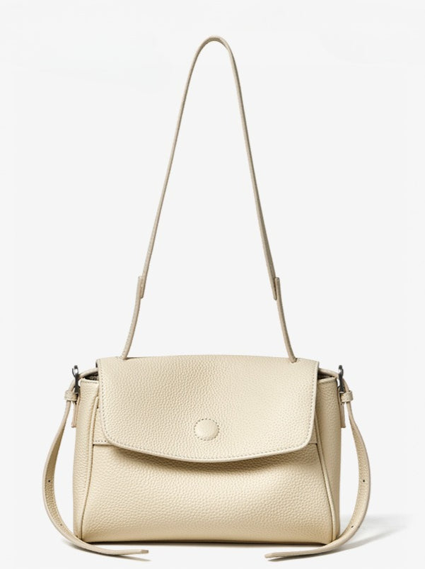 Women's Lychee-Grain Cowhide Flap Bag with Top Handle