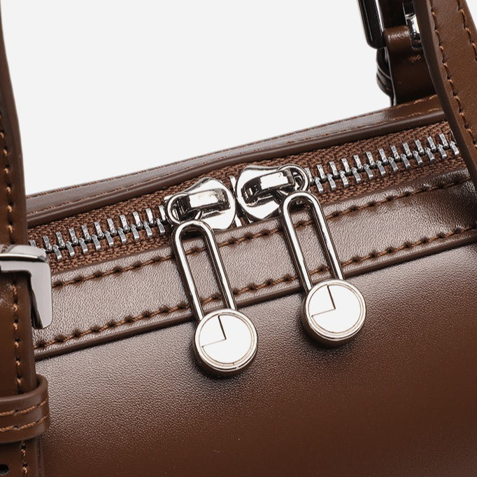 Women's Cowhide Retro Boston Barrel Bag with Adjustable Strap