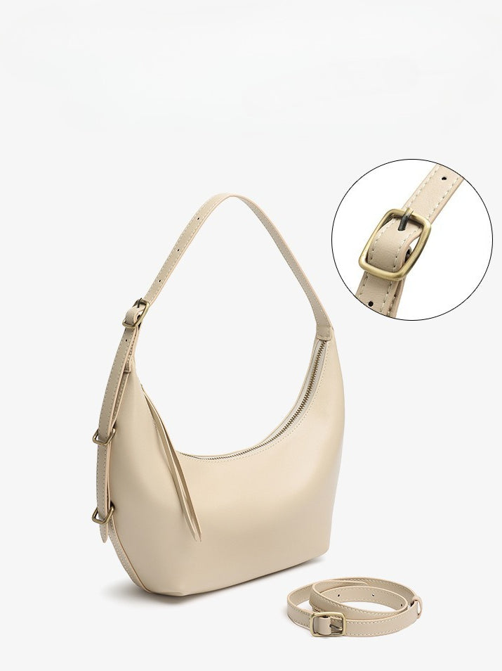Women's Oil-Waxed Cowhide Semi-Circle Top Handle Bag