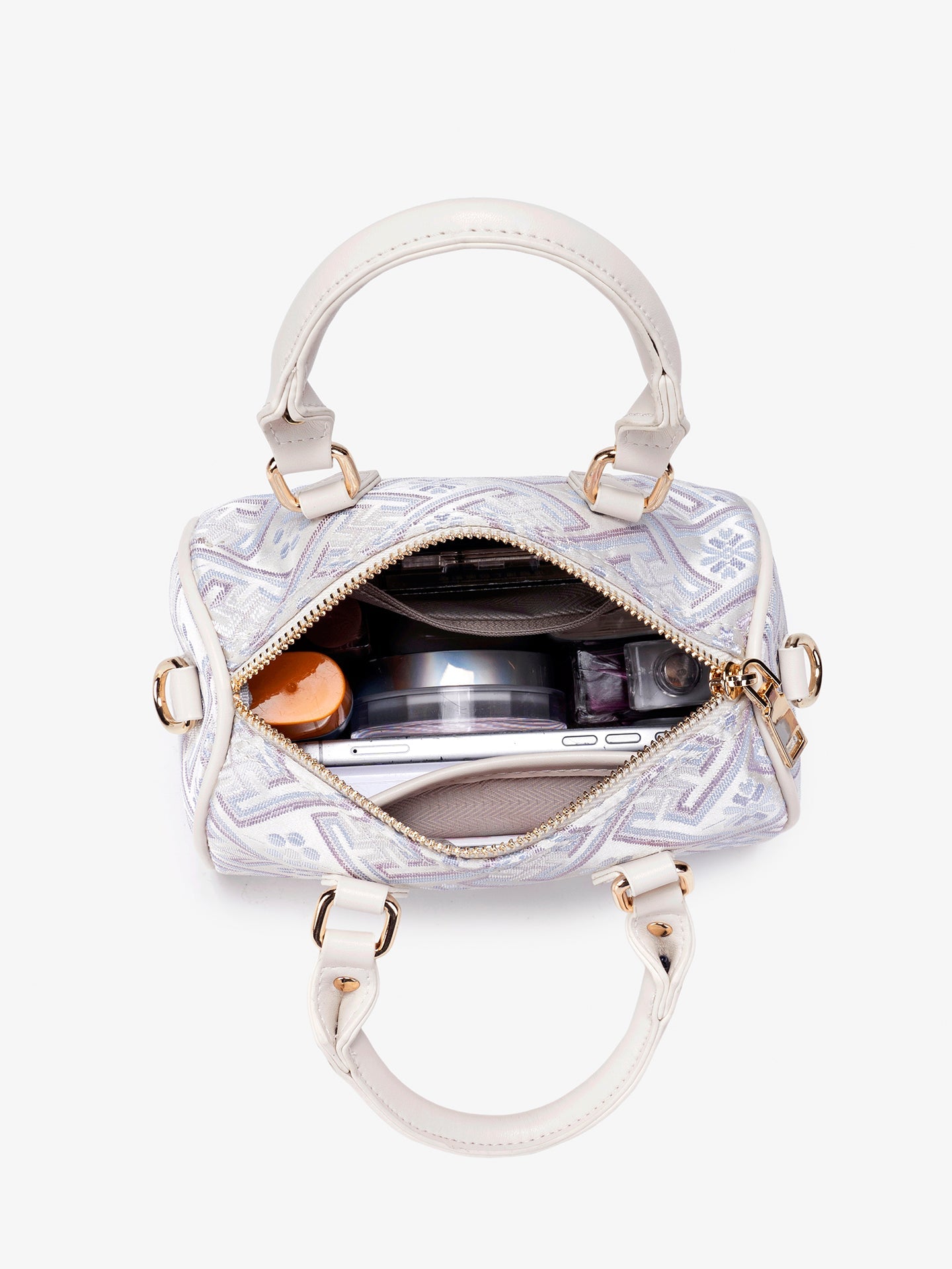 Women's Oriental Brocade Mini Boston Bag with Convertible Strap