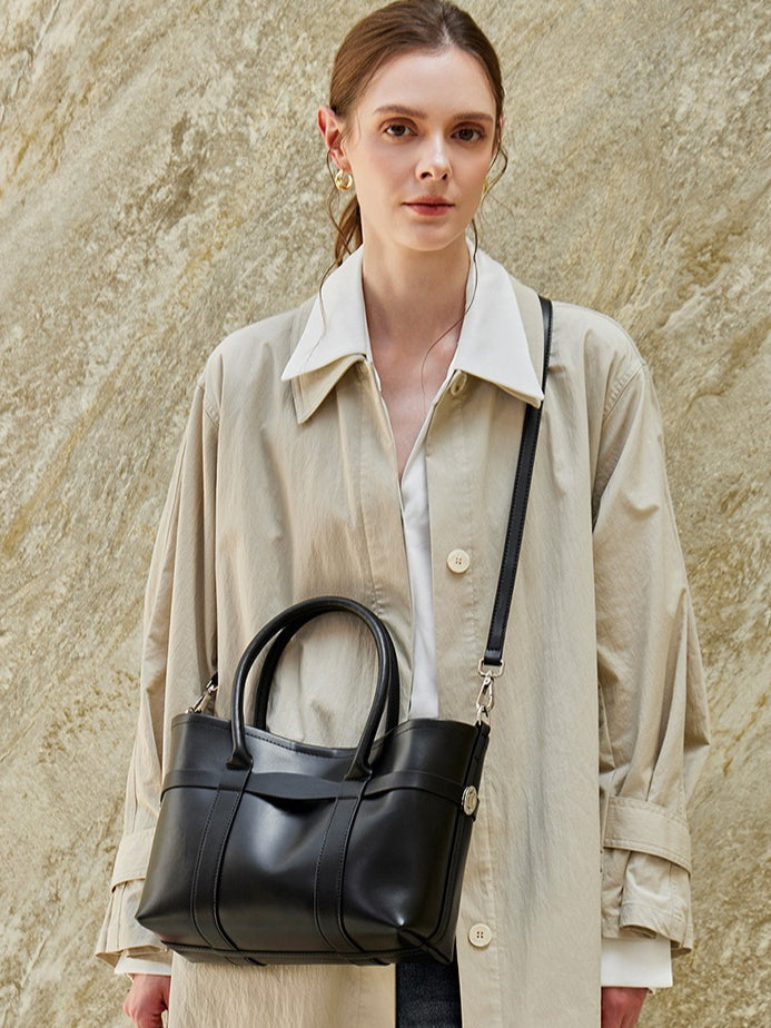 Women's Top-Grain Cowhide Convertible Tote with Inner Pouch