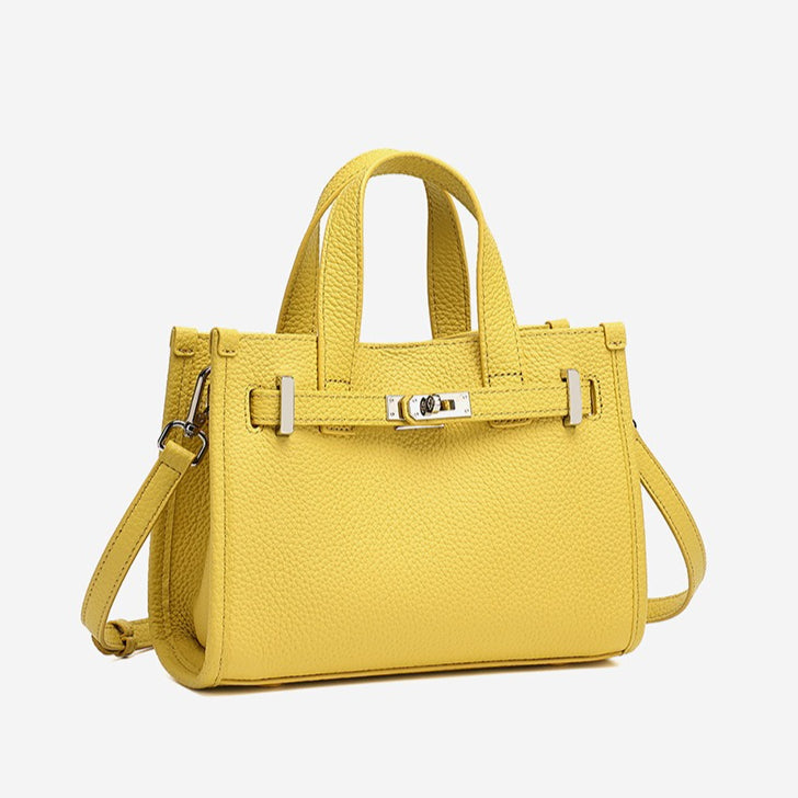 Women's Pebbled Cowhide Kelly Bag with Metal Turn-Lock