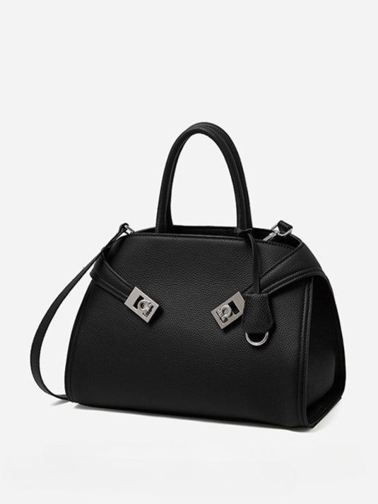 Women's Lychee-Grain Cowhide Double-Buckle Convertible Tote