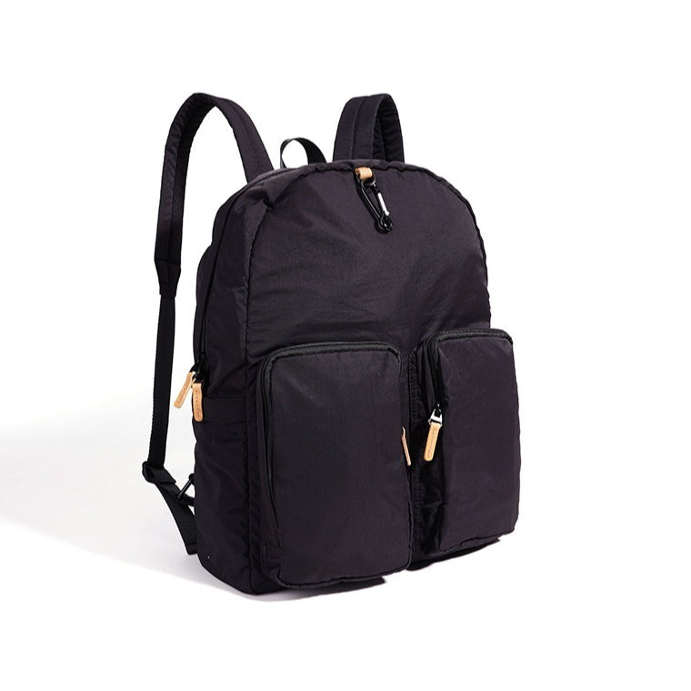 Women's Nylon Backpack with Genuine Leather Trim and Multiple Pockets