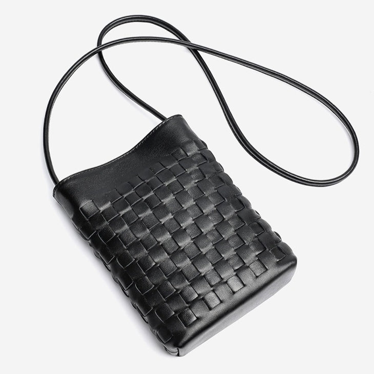 Women's Woven Sheepskin Mini Phone Bag with Adjustable Strap